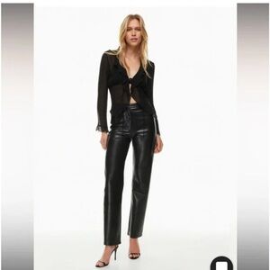 Aritzia Wilfred Melina Black Wide Leg Faux Leather Pants